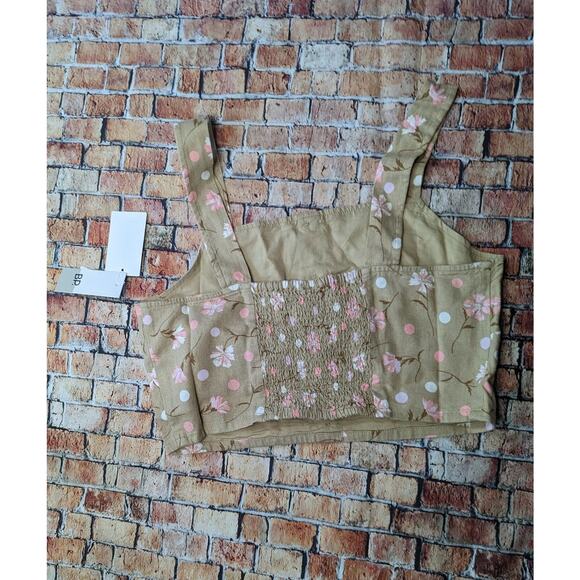 BP. Women's Button Front Linen Blend Tank Floral Crop Top - Picture 4 of 5